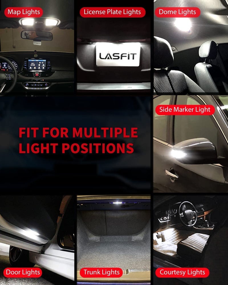 LASFIT لمبة LED 194 باللون الأبيض 6000K، مصابيح LED بديلة T10 168 بسعة 2825 W5W، لمبة خريطة القبة، ضوء الباب، ضوء المجاملة، ضوء لوحة السيارة، ضوء الصندوق الخلفي، فائق السطوع (حزمة من 4) - Image 1